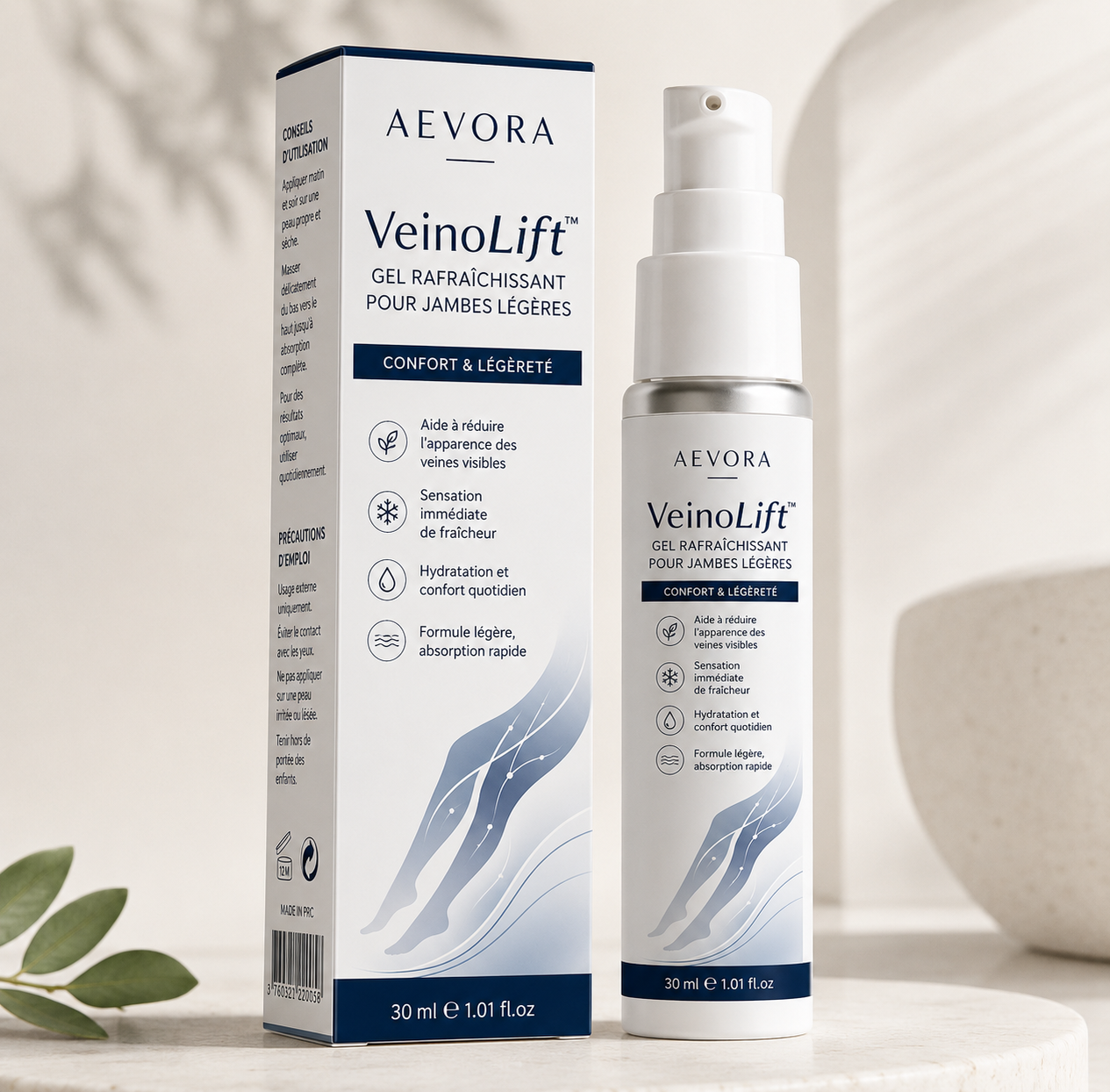 Aevora VeinoLift™ – Gel Rafraîchissant Jambes Légères